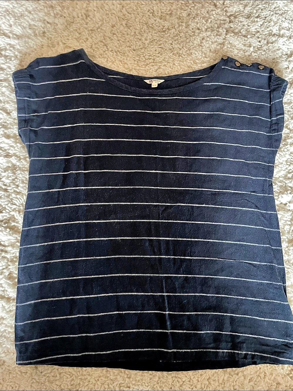 Batela Striped Shoulder Button Top in Blue & White, EU 36